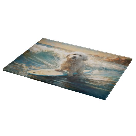 Planche À Découper Plage de Coton De Tulear Peinture de surf (Coin)