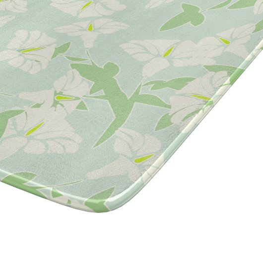 Planche À Découper Plage Florale De Verre Vert Et Blanc (Coin)