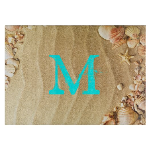 Planche À Découper Plage Seashell Hawaii Monogramme Planche à découpe (Devant)