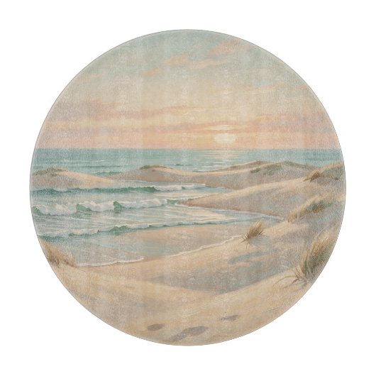 Planche À Découper Plage Tranquille Coucher de Soleil Dunes Vagues Oc (Devant)