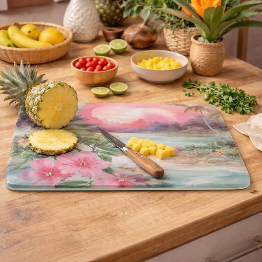 Planche À Découper Plage tropicale rose