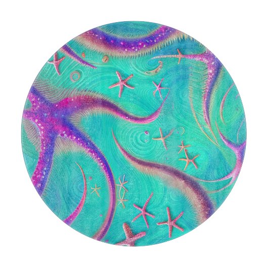 Planche À Découper Plage turquoise et violette de Starfish (Devant)