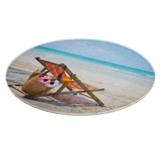 Planche À Découper Plages tropicales | Chaise de plage sur sable (Coin)