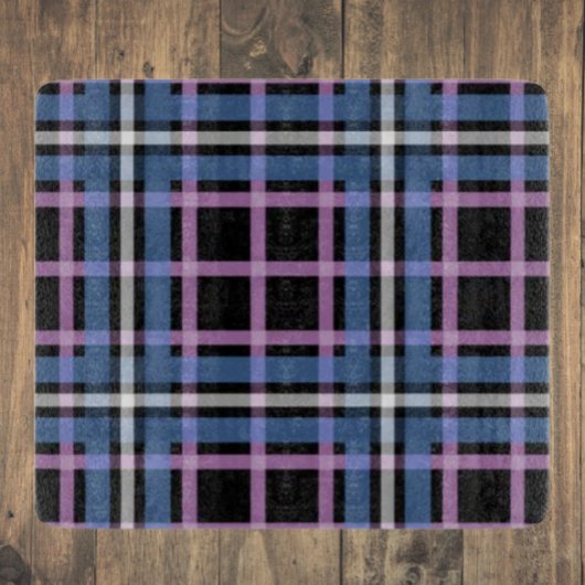 Planche À Découper Plaid Glass Cutting Board – Bold Blue & Lavender