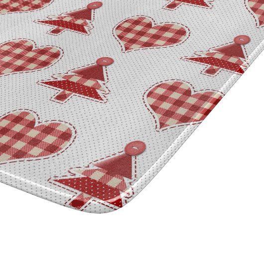 Planche À Découper Plaid Red Christmas Trees and Hearts Motif (Coin)