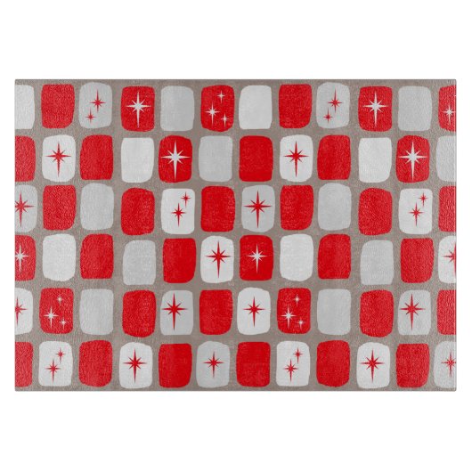 Planche À Découper Plaque de coupe en verre de Starbursts rouge rétro (Devant)