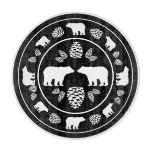 Planche À Découper Plaque de coupe en verre pinecone d'ours noir rust