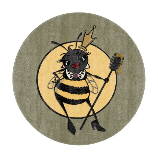PLANCHE À DÉCOUPER PLAQUE DE COUPE EN VERRE ROND DE QUEEN BEE CUTE (Devant)