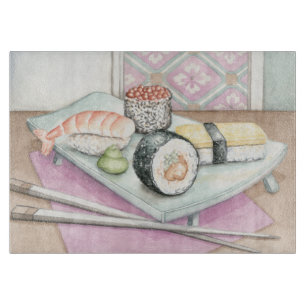 Planche À Découper Plat des sushi assortis avec des baguettes