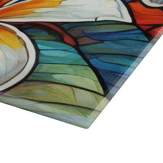 Planche À Découper Plumeria d'art en verre (Coin)
