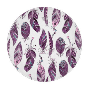 Planche À Découper Plumes violettes : Vintage Ornementale sans joint.