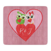 Planche À Découper Plutôt rose Coeurs et Chouettes Monogrammes Initia (Devant)