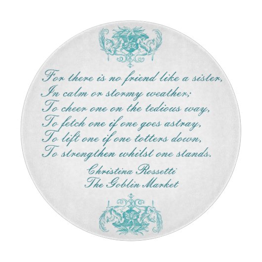 Planche À Découper Poème Soeur De Christina Rossetti Turquoise Bleu (Devant)