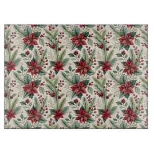 Planche À Découper Poinsettias, houx, cèdre et baies de Noël