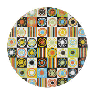 Planche À Découper Points colorés, cercles, rayures arrière - plan.