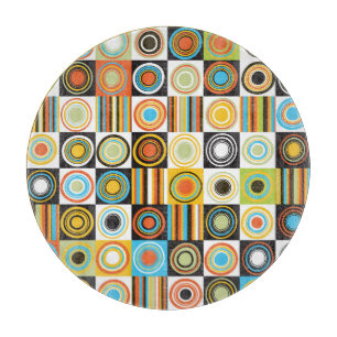 Planche À Découper Points colorés, cercles, rayures arrière - plan.