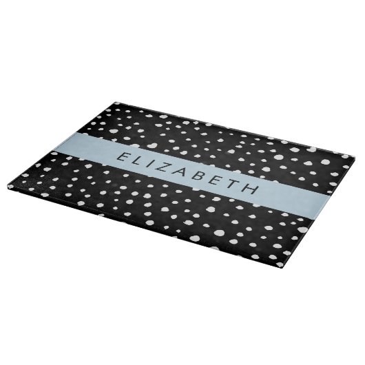 Planche À Découper Points dalmatiens, Spots, Noir et Blanc, Votre nom (Coin)