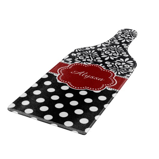 Planche À Découper Points noirs rouges de damassé personnalisés (Coin)