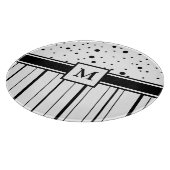 Planche À Découper Pois et rayures noirs et blancs Monogrammes (Coin)