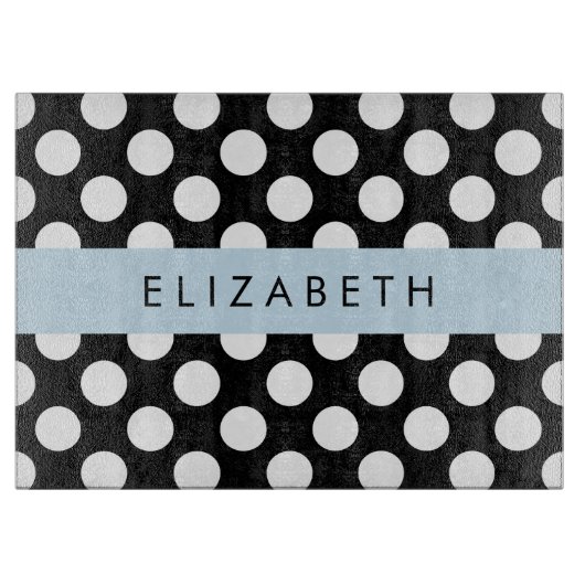 Planche À Découper Pois noirs et blancs, pointillés, Votre nom (Devant)