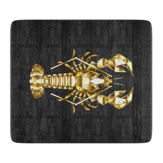 Planche À Découper Poisson à langouste polygonale dorée sur noir (Devant)