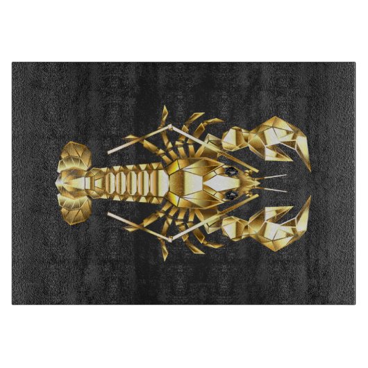 Planche À Découper Poisson à langouste polygonale dorée sur noir (Devant)