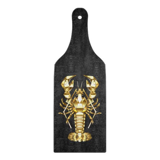 Planche À Découper Poisson à langouste polygonale dorée sur noir (Devant)