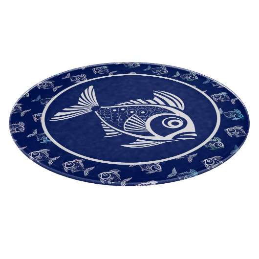 Planche À Découper Poisson Blanc Dans La Mer Bleue Profonde (Coin)