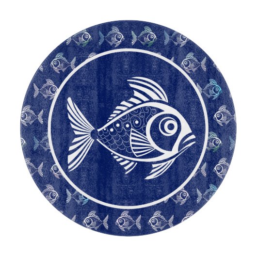 Planche À Découper Poisson Blanc Dans La Mer Bleue Profonde (Devant)