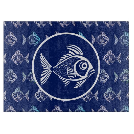 Planche À Découper Poisson Blanc Dans La Mer Bleue Profonde (Devant)
