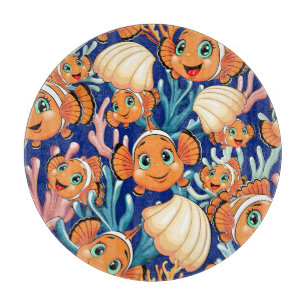 Planche À Découper Poisson clown Dessin animé Mignon Famille Sous l'e