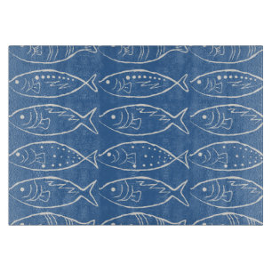 Planche À Découper Poisson d'art en ligne minimaliste Océan Bleu