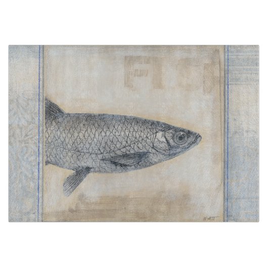 Planche À Découper Poisson gris sur Arrière - plan beige (Devant)