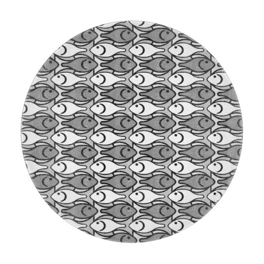 Planche À Découper Poisson moderne du milieu du siècle, gris, blanc e (Devant)