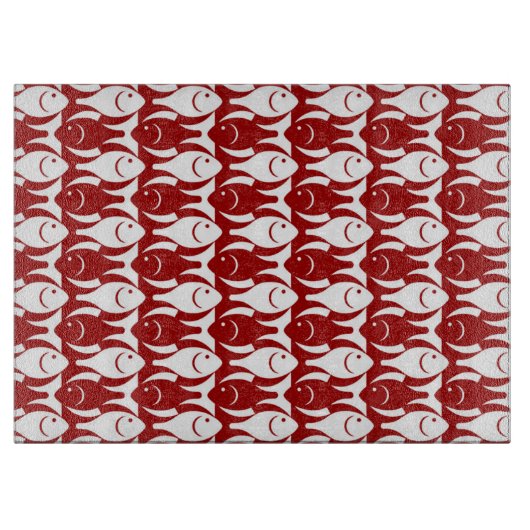 Planche À Découper Poisson moderne du milieu du siècle, rouge foncé e (Devant)