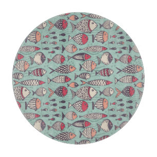 Planche À Découper Poissons amusants : motif sans couture dessiné à l