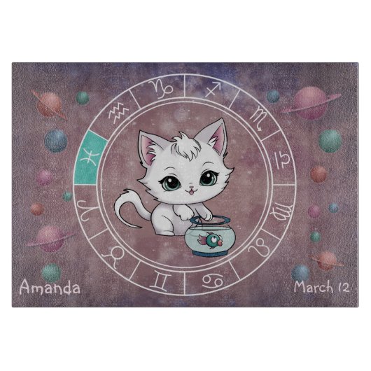 Planche À Découper Poissons astrologiques Cute cat Zodiac Wheel (Devant)