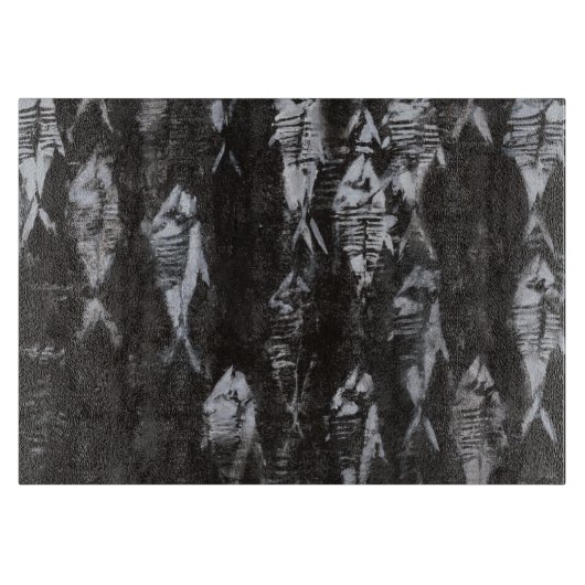 Planche À Découper Poissons blancs fossiles sur l'arrière - plan noir (Devant)