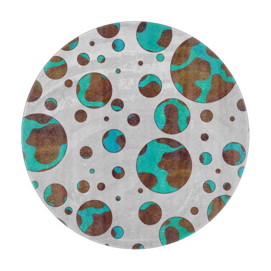 Planche À Découper Polka Dot Cow Impression Brown et Turquoise (Devant)
