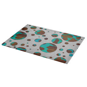 Planche À Découper Polka Dot Cow Impression Brown et Turquoise