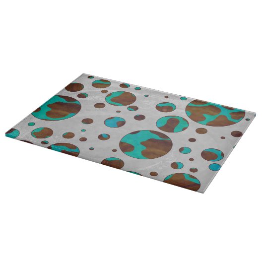 Planche À Découper Polka Dot Cow Impression Brown et Turquoise (Coin)