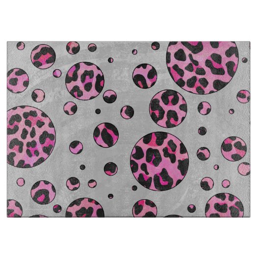Planche À Découper Polka Leopard Pot noir et rose chaud (Devant)