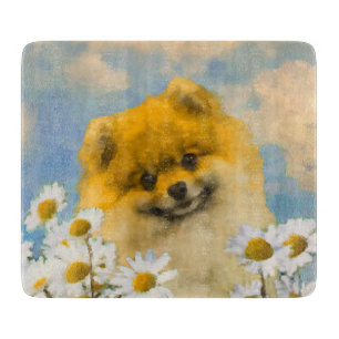 Planche À Découper Poméranien dans Daisies Peinture - Art Chien origi