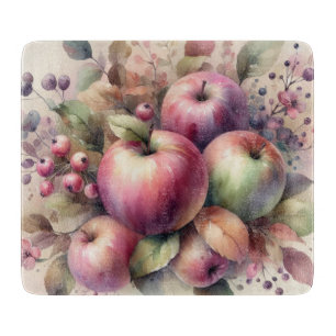 Planche À Découper Pommes automnales en couleurs pastel aquarelle