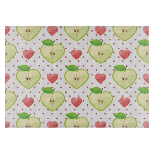 Planche À Découper Pommes cardiaques avec Pois roses et coeurs (Devant)