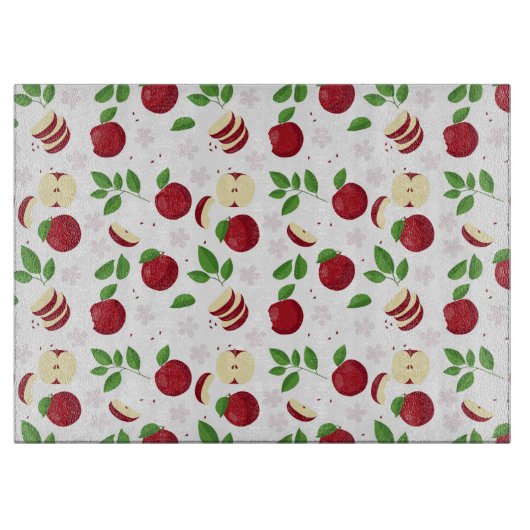 Planche À Découper Pommes rouges, fleurs et Motif de verdure (Devant)