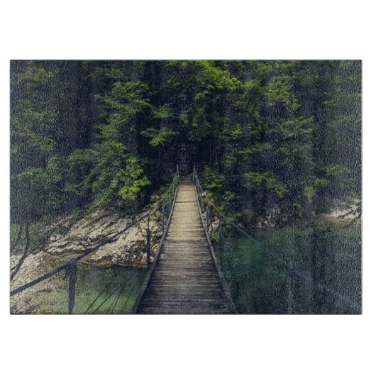 Planche À Découper Pont suspendu simple rivière Idrijca, Slovénie (Devant)