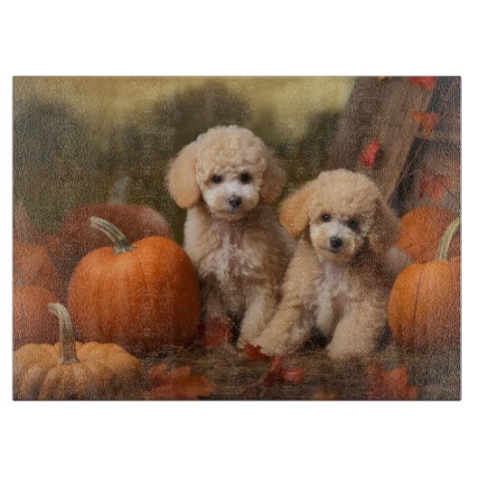 Planche À Découper Poodle Chiot Automne Citrouille délice (Devant)