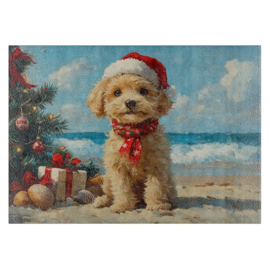 Planche À Découper Poodle Dog Christmas Vintage Beach (Devant)