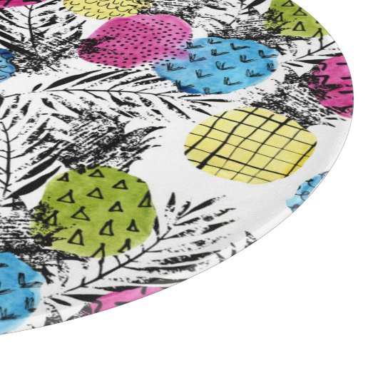 Planche À Découper Pop Art Pineappy Et Palm Feuilles (Coin)